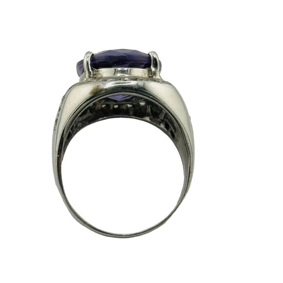 Sterling Silver 925 Purple Sapphire CZ Wide Band Ring Size 8.25 - Picture 7 of 8